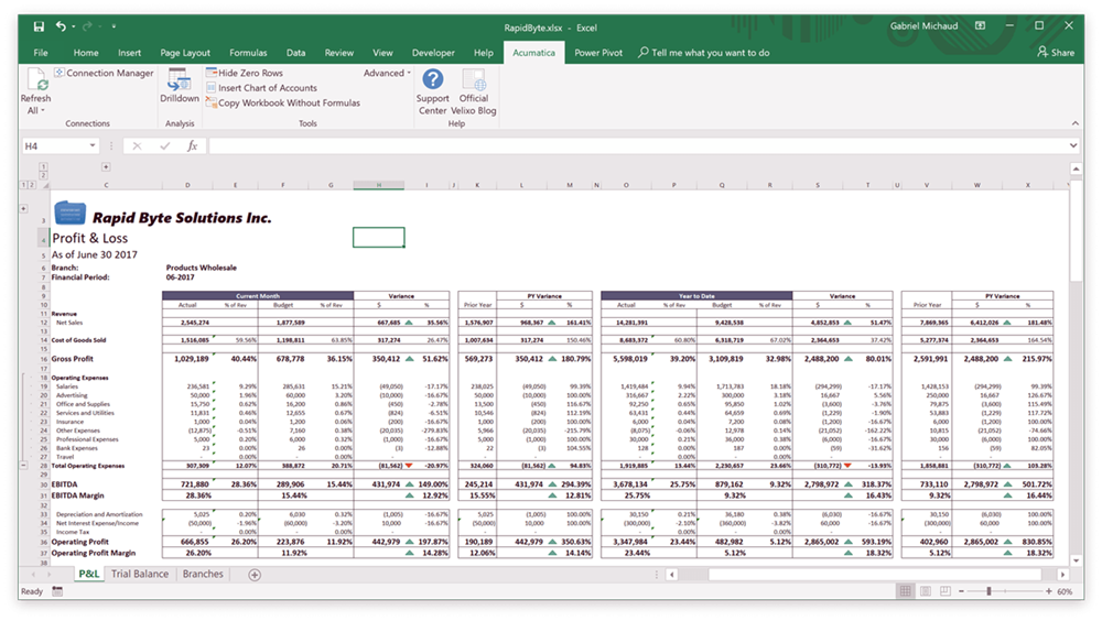 Velixo Sample Excel Report Acumatica Live Data Swk Technologies Inc 6576